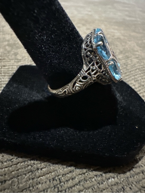 Vintage Art Deco Style Blue Topaz/aquamarine Tone Stmt Ring Silver Tone Sz 7 main image 1
